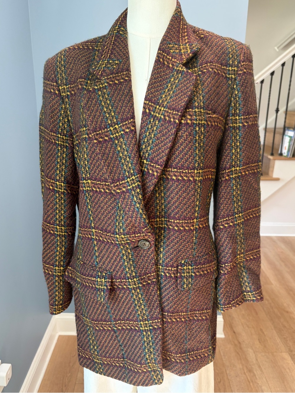 Vintage Classiques Petites 100% Wool Plaid Blazer Jacket M